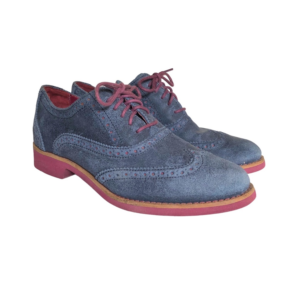 Cole Haan Alisa Oxford Shoes US 6.5 Blue Purple Suede Wingtip
